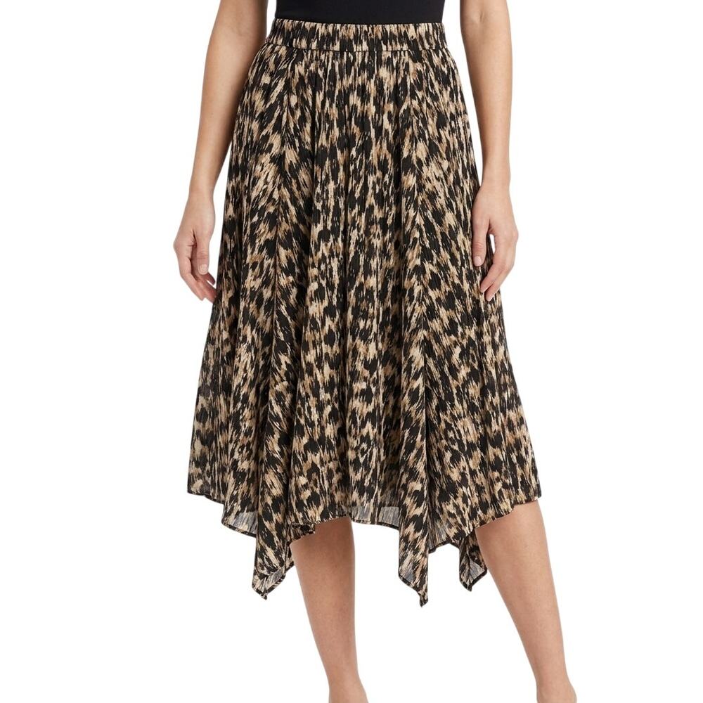 By Anthropologie Animal Print Leopard Handkerchief Hem Midi Skirt silk feel M